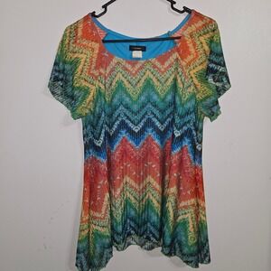 S#29 Cocomo size S Colorful Chevron Print Short Sleeve Knit Top Tunic‎ Shirt